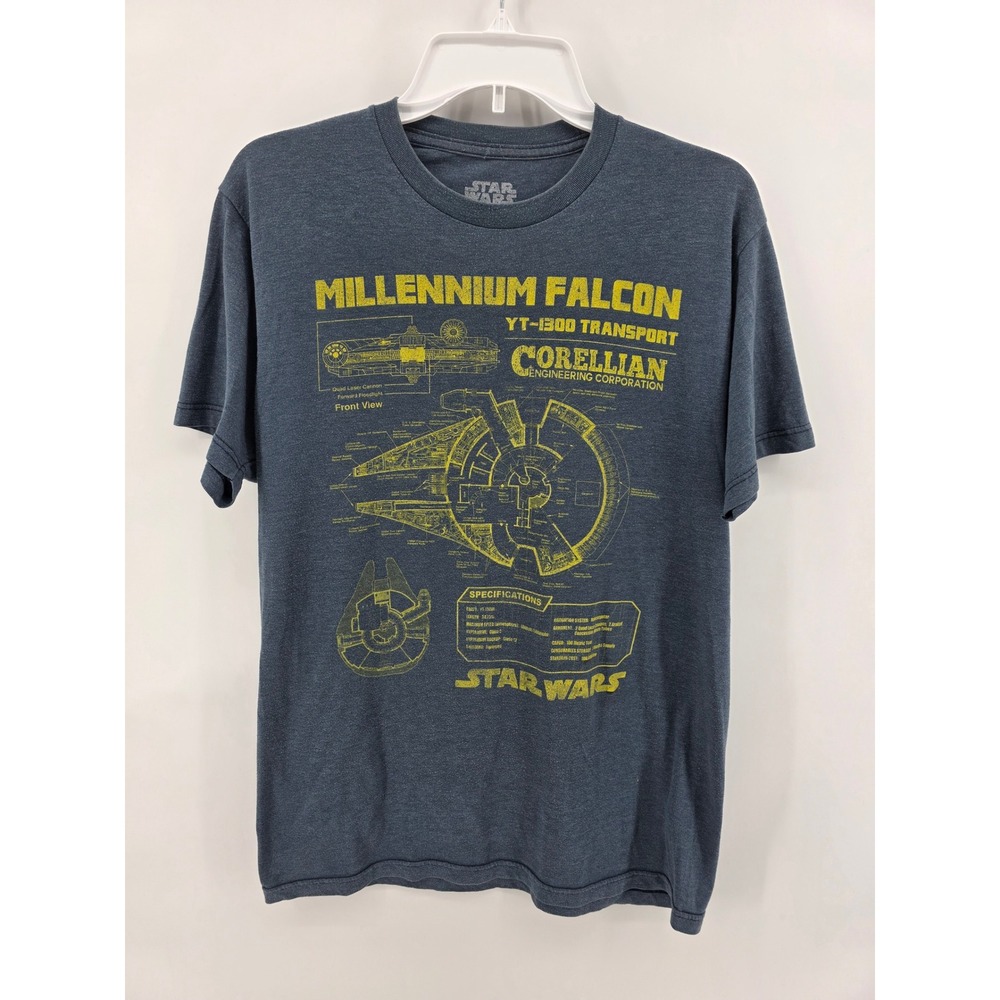 Star Wars Millennium‎ Falcon Schematic Blueprint Tee Blue M
